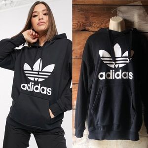 adidas Black Hoodie with White Trefoil Logo